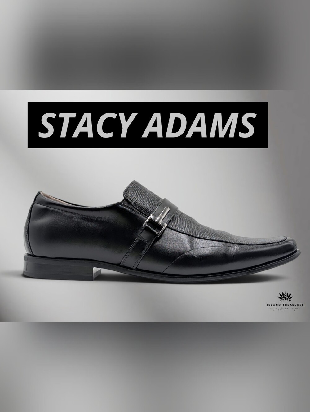 Stacy Adams Sz 11M Beau Moc Toe Metal Buckle Slip On Loafer Black Textured